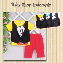 LU243 Setelan Kaos Mickey Vest rompi menempel kuning 68  large